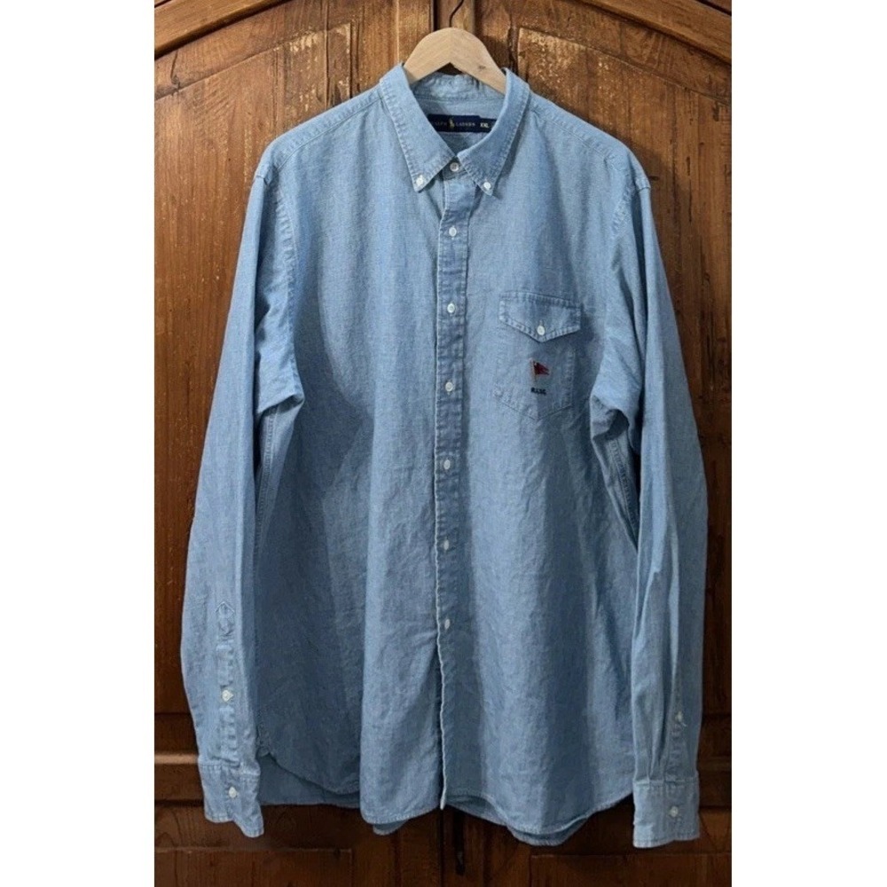 Mens Polo ralph Laurens Yacht Club RLYC Denim Chambray L/S Button Down Sz 2XL EC